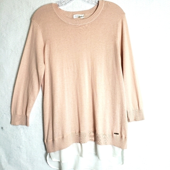 Calvin Klein 3/4 Sleeve Sweater Pink  Lightweight Shirt bottom Size M - Picture 2 of 7